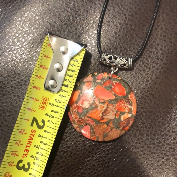 M Orange Grey Jasper Pyrite Pendant on Waxed Necklace w/ Lobster Claw Clasp - Picture 9 of 9